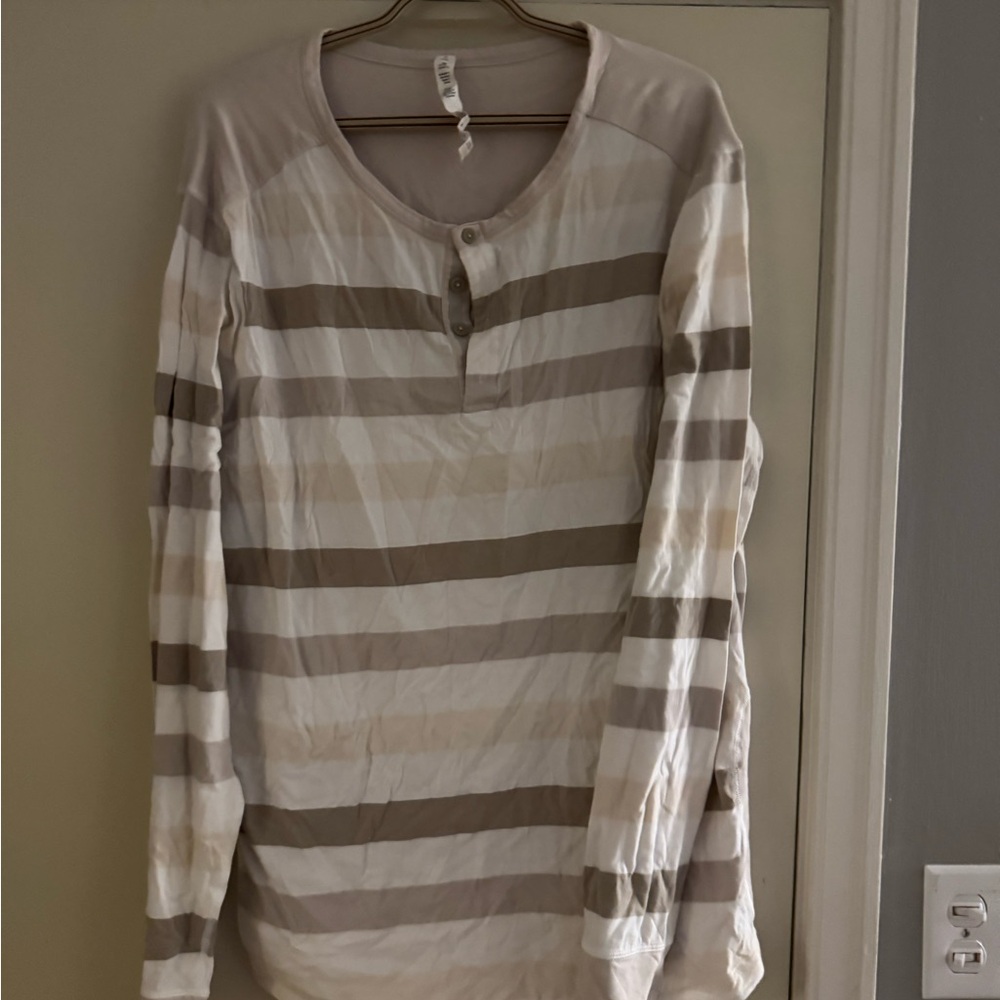 lululemon athletica Cream and Tan Striped Long Sleeve Shirt